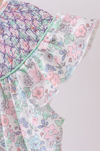 Green Floral Smocked Dress