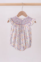 Purple Floral Smocked Ruffle Bubble