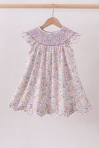 Purple Floral Smocked Dress