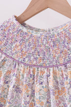 Purple Floral Smocked Dress