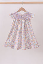 Purple Floral Smocked Dress
