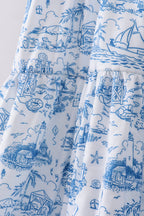 Blue beach sea smocked women dress