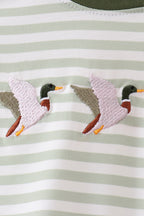 Green Duck Embroidered Stripe Romper
