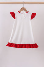 Red star applique ruffle dress