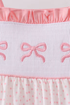 Pink bow smocked dot ruffle dress