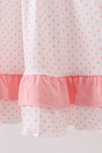 Pink bow smocked dot ruffle dress
