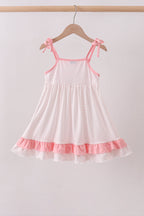 Pink bow smocked dot ruffle dress