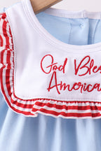 Blue god bless America flag french knot ruffle bloomer set