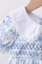 Blue rose smocked bubble
