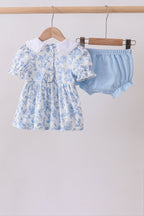 Blue rose smocked bloomer set