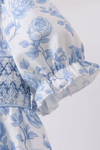 Blue rose smocked dress