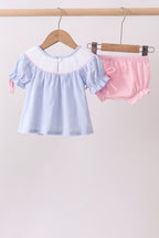 Blue bow smocked bloomer set