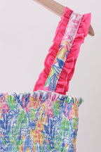 Tropical floral smocked tiered dress