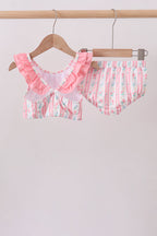 Blush floral print ruffle 2pc swimsuit