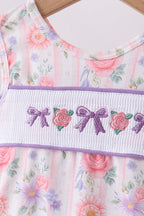 Purple rose bow smocked ruffle bloomer set