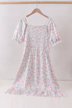 Pink floral smocked mom dress