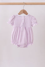 Purple floral embroidery gingham ruffle bubble