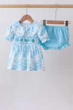 Blue rose smocked bloomer set