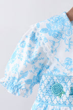 Blue rose smocked bloomer set