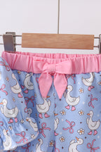Purple duck print bow shorts set