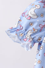 Purple duck print bow shorts set