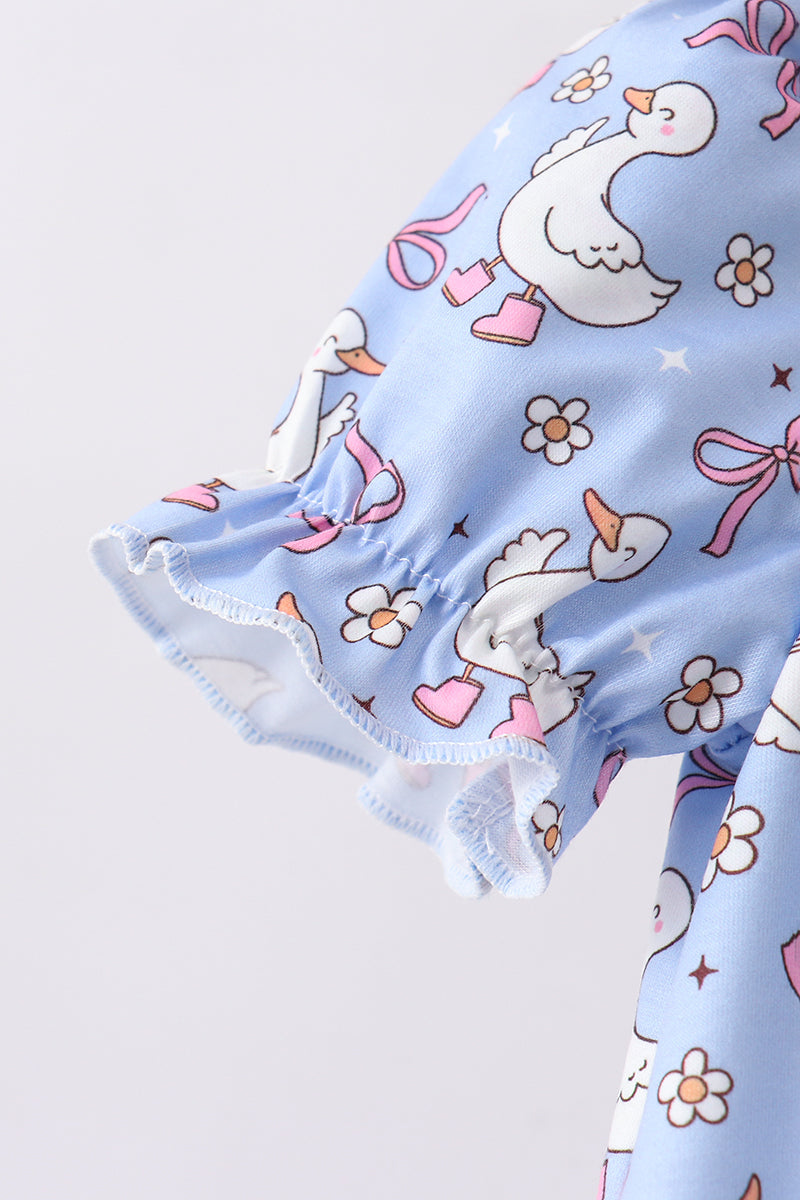 Purple duck print bow shorts set
