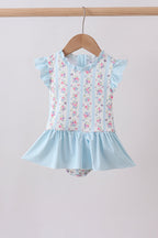 Blue floral ruffle one-piece swimsuit