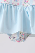 Blue floral ruffle one-piece swimsuit