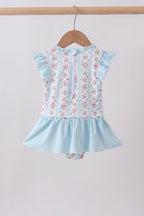 Blue floral ruffle one-piece swimsuit