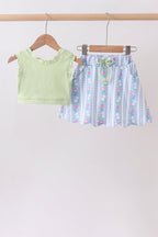 Green&purple floral bow skorts set
