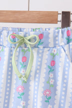 Green&purple floral bow skorts set