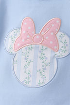 Blue character applique ruffle shorts set