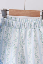 Blue character applique ruffle shorts set