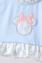 Blue character applique ruffle 2pc swimsuit