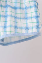 Blue birthday cake smocked plaid shorts set