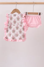 Pink carousel print ruffle bloomer set