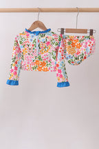 Summer floral print ruffle 2pc swimsuit