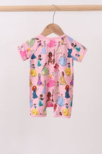 Pink character bamboo romper