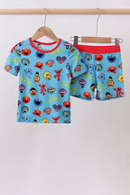 Blue character bamboo pajama set