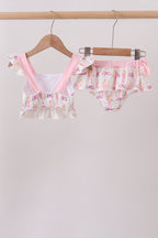 Pink bow castle ruffle 2pc swimsuit