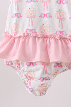 Pink bow castle ruffle one-piece swimsuit