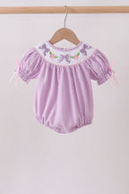 Lavender Smocked Embroidered Bow Jacquard Bubble
