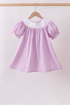 Lavender Smocked Embroidered Bow Jacquard Dress