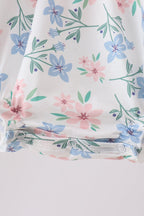Blue Floral Smocked Ruffle Bubble