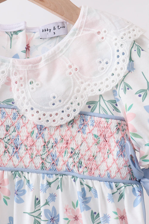 Blue Floral Smocked Dress