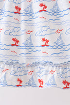 Blue Sailboat Smocked Dress