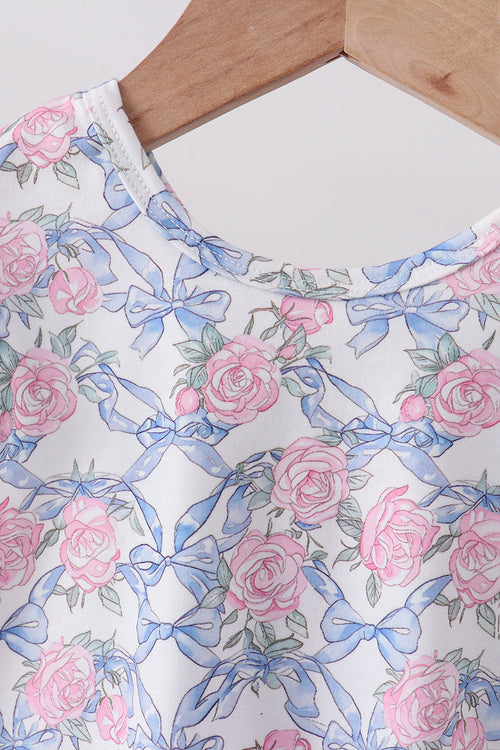 Blue Floral Bow Bloomer Set