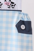 Blue Cow Plaid Embroidered Jon Jon