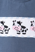 Blue Cow Plaid Embroidered Set