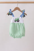 Green Tractor Applique Seersucker Bubble